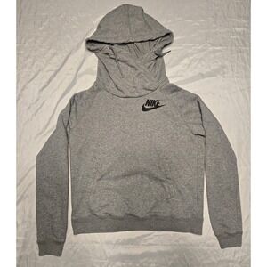 Nike Women Medium Light Gray Pullover Hoodie Sweater Cowl Neck Funnel Sportswear